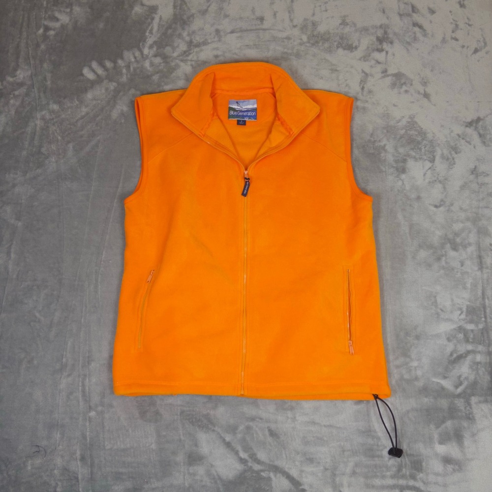 Blue Generation Fleece Vest Mens M Orange Full Zip Sleeveless Jacket Layer